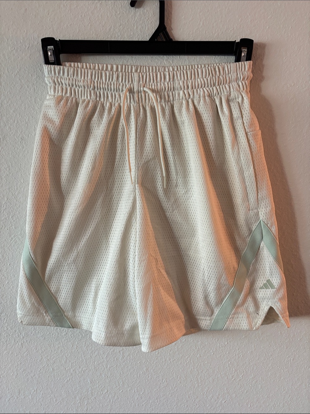 Adidas Cream Athletic Mesh Shorts with Mint Trim